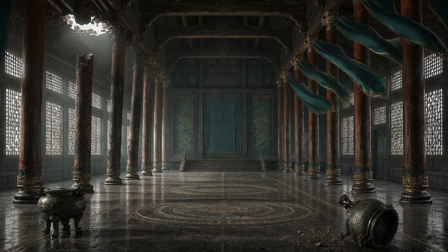 The Hall at a later time, preserving exactly the same damage.